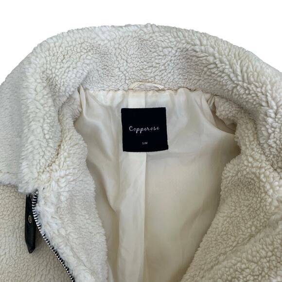 Copperose /Nasty Gal/ S-M Teddy Faux-Sherpa Aviator Jacket W Contrast Piping - Picture 6 of 16